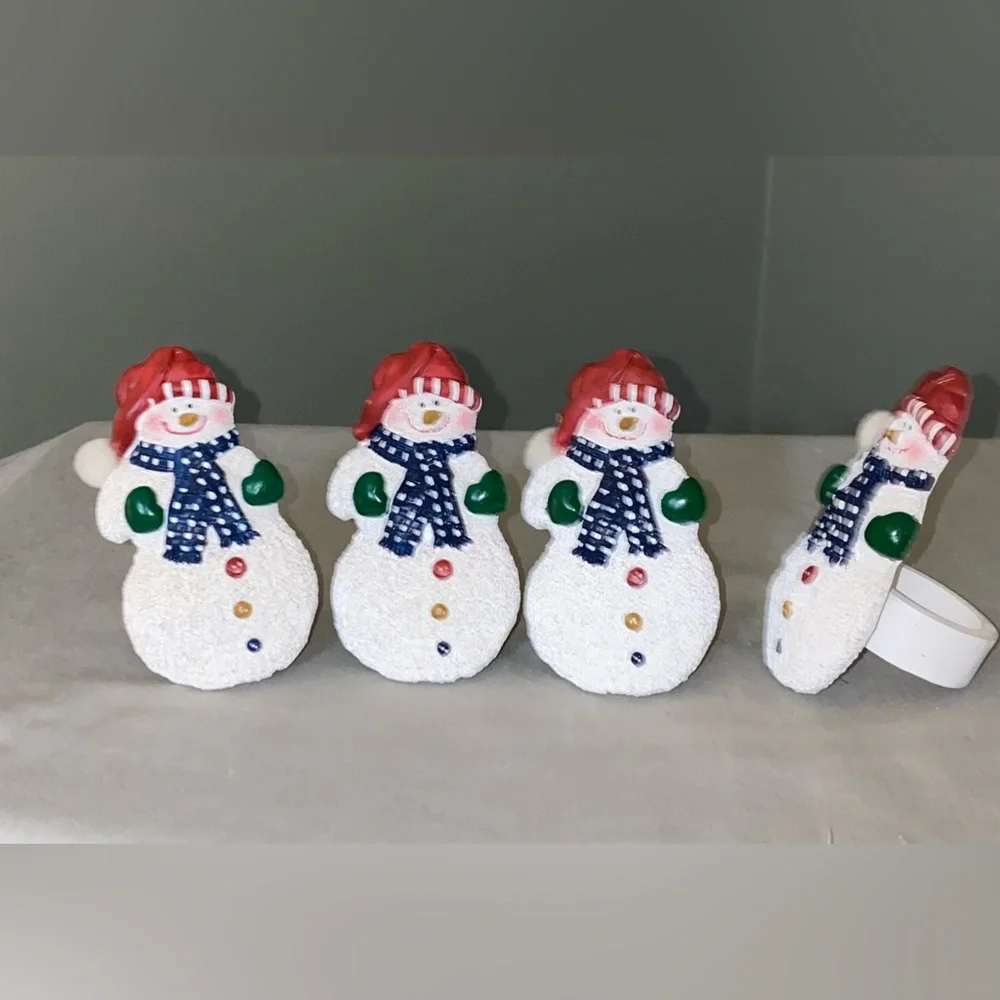 Festive Snowman Holiday Decor Napkin Rings Set of 4